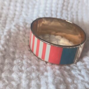 Ann Taylor Hinged Enamel Gold Clasp Bracelet (orange, teal and gold)